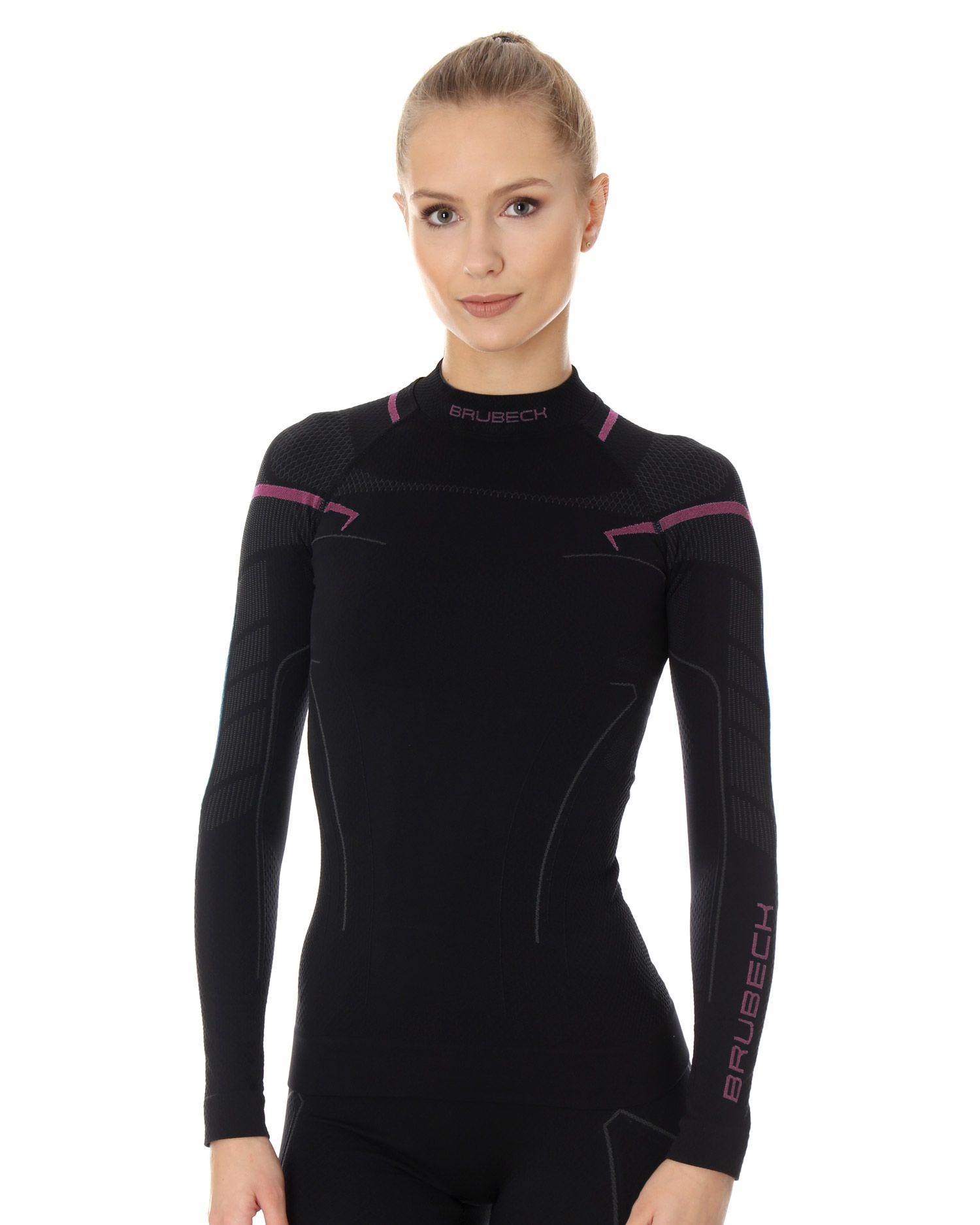 BLUZA TERMOAKTYWNA DAMSKA BRUBECK THERMO LS13100A CZARNY/RÓŻOWY PROMOCJA