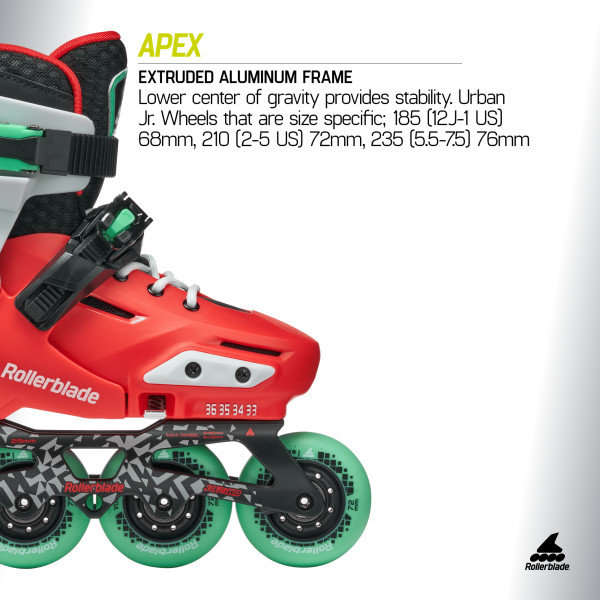 ROLKI ROLLERBLADE APEX RED / MINT 2027 - ROLKI JUNIORSKIE REGULOWANE
