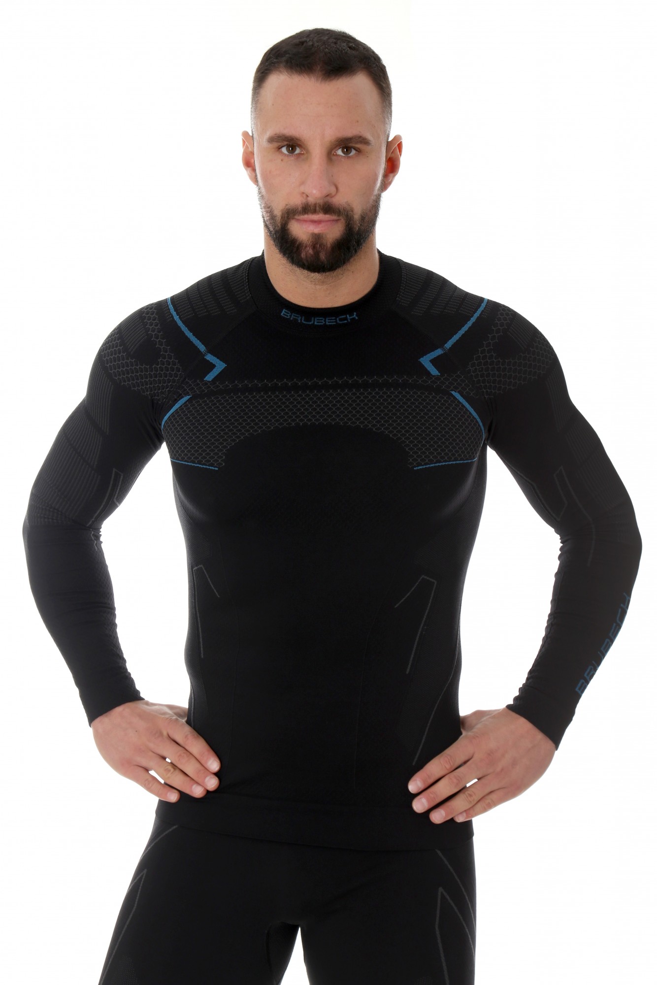 BLUZA TERMOAKTYWNA MĘSKA BRUBECK THERMO LS13040A CZARNY/NIEBIESKI PROMOCJA