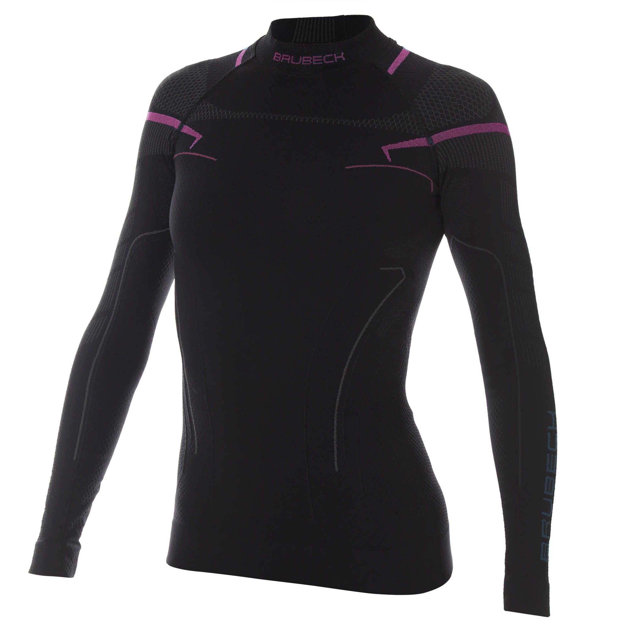 BLUZA TERMOAKTYWNA DAMSKA BRUBECK THERMO LS13100A CZARNY/RÓŻOWY PROMOCJA